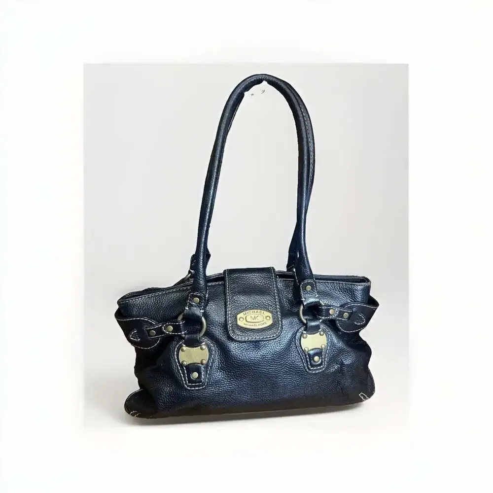 Michael Kors Black Pebbled Leather Shoulder Bag Brass Hardware Y2K Satchel
